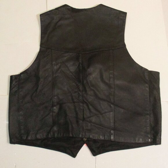 Screaming Eagle Leather Vest Men's Black Lined Pockets Size 4XL - Picture 4 of 5